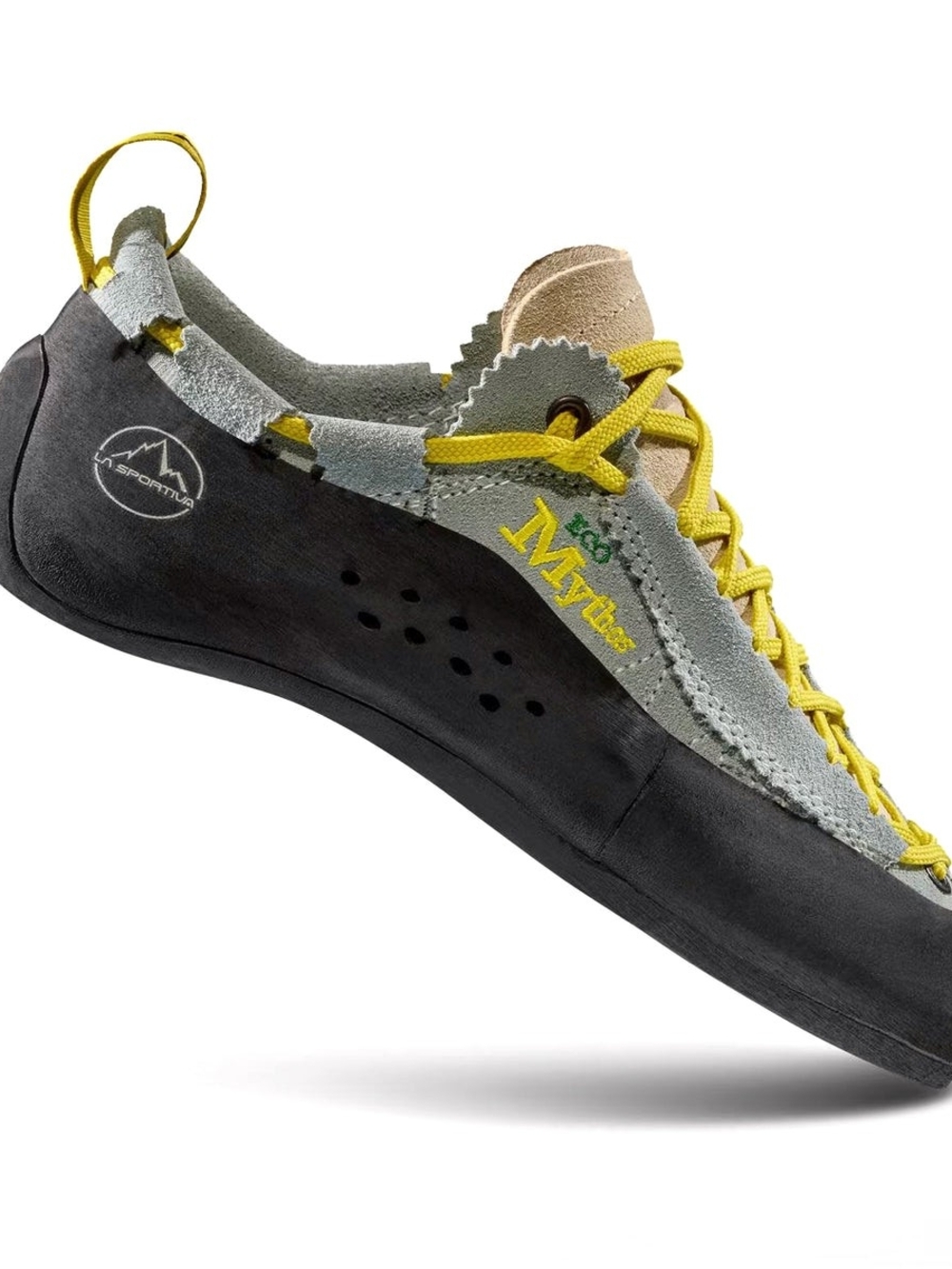 La Sportiva Black & Gray Mythos Climbing Shoe with Yellow Accents